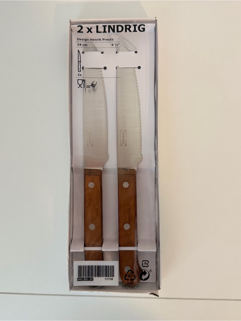 New IKEA LINDRIG 2 Pack Dark Brown Knife 24 cm (9 ½ ") 805.781.96